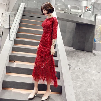 Wei yin Nov Slog Čaj-dolžina Vino Rdeče Večerne Obleke 2021 Perje Formalno Maturantski Halje A-Linijo Modnih Črna Prom Oblačenja WY1675