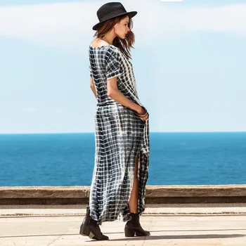 Nov Poletni Ženske Obleke Vestidos Plus Velikost Moda Proti-Vrat Tiskanja Odprite Režejo Dolgo Slog Bombaž Obleko Za Ženske MD-Dolgo-Kos