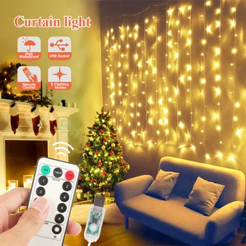 3M LED pravljice luči garland zavese lučka za Daljinsko upravljanje USB niz luči za domačo spalnico okno Novo Leto Božični okraski 23036