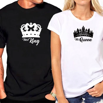 Poletje par T-shirt Kralj Kraljica Tiskanje Nekaj Oblačil T-majica bombaž blagovno znamko T-shirt priložnostne O-vrat Vrhovi Ljubitelje T-Shirt