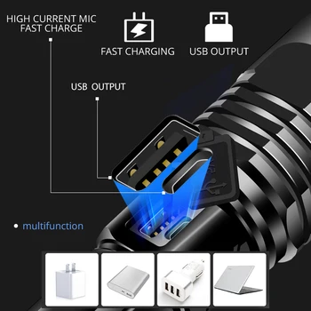 XHP99 Super Močna LED Svetilka Ultra Prenosni Kamp svetlobe XHP50 Baklo USB za Polnjenje Uporabljajte 26650 Zoomable Taktično Svetlobe 24704