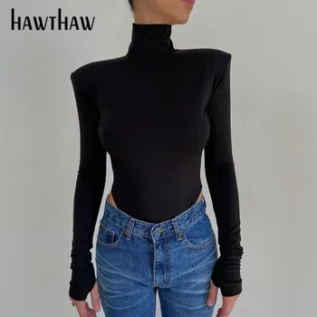 Hawthaw Ženske Jeseni Dolg Rokav Backless Soild Barve Turtleneck Slim Bodycon Bodysuit Playsuit 2020 Sodijo Oblačila Ulične