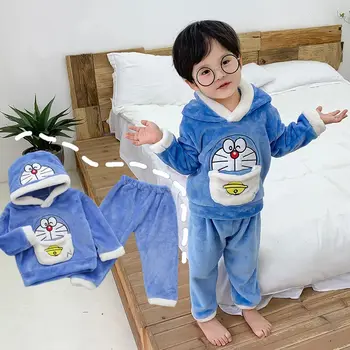 Jeseni, Pozimi Plus Žamet Otrok Pijamas Določa Risanka Doraemon Malčka Otroci More za Fante Toplo Baby Fantje Sleepwear Obleko 25340