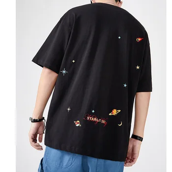 2020 Moških Hip Hop T Shirt Harajuku Vezenje Planet Prostora T-Shirt Ulične HipHop Zvezdnatim Nebom Tshirt Poletje Vrhovi Tees Bombaž