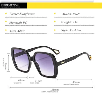 Klasičnih Kvadratnih Velik Okvir Sončna Očala Luksuzni Retro Moda Plastičnih Prostem Očala Okvir Oculos De Sol 25709