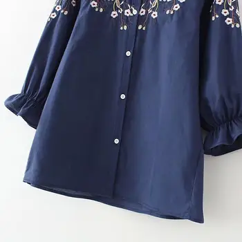 Plus velikost Vezenje Bluzo Majica Bombaž Perilo Ženske Bluze Camisas Femininas Vezene Vrhovi Poletnih Modnih Ženskih Oblačil