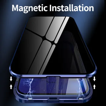 Kovinski Magnetni Anti-Peeping Primeru Telefon za iPhone 12 Pro Max 11 XS Max 6 7 8 Plus X XR SE 2020 Dvojno Stranicami Stekla Nazaj Kritje