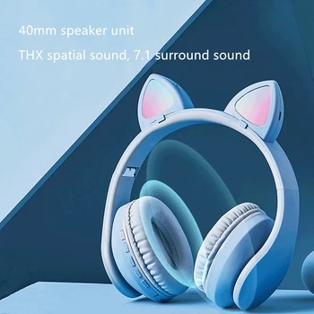 LED Mačje Uho Slušalke 7.1 Surround Zvok brezžični Bluetooth 5.0 Podpira TF Kartice Z 3,5 mm Vtič In Mikrofonom za pametni telefon
