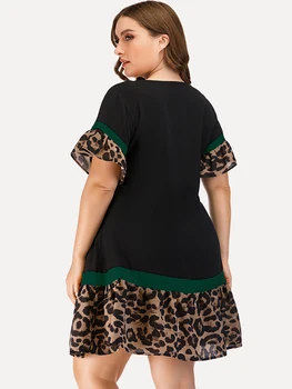 Amtivaya Plus Velikost V-Neck Leopard Šivanje Obleko 2020 Poletje Ženska Modnih ženskih Oblačil kolen Dolžino Krila Eleganten Stranka 2827