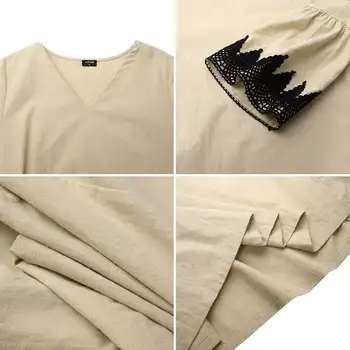Jeseni Bombaž Obleko VONDA 2021 Ženske Priložnostne Mozaik Dolg Rokav Seksi V Vratu Mid-Tele Obleke Plus Velikost Bohemian Vestidos 5XL