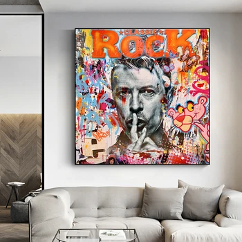 Grafiti Pop Art Slavni Rocker David Bowie Portret Platno, Slikarsko, Plakati, Tiskanje Bar Street Art Stenske Slike za dnevno Sobo