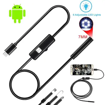 7MM Endoskop Kamera 2 v 1 USB Mini Kamere, IP67 Nepremočljiva 6 LED Borescope Inšpekcijskega Pregleda vozila Kamera Za Android PC