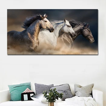 NESEBIČNO Wall Art Treh Konj, ki Teče Slike Za dnevno Sobo, Moderno Živali Dekorativni Slikarsko Platno Umetniško Tiskanje Brez Okvirja