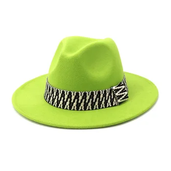 Fedora klobuki ženske moški prostem jazz kapice, široko roba barva z band fascinator jeseni črno belo letnik, zimski klobuki ženske 31934