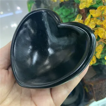 Naravni črni obsidian srce oblika skledo Ročno Izrezljane Zdravljenje Kristalno doma dekoracijo za darila 1pcs 1pcs