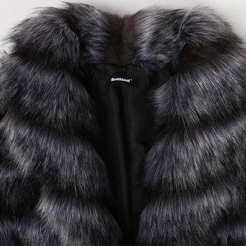 Nerazzurri Dolgo puhasto toplo specializiranimi za umetno krzno plašč ženske 2020 dolg rokav plus velikost Womens silver fox fur coats 5xl 6xl Pozimi moda 3268