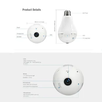 360-Stopinjski LED Luči 960P Brezžični Panoramski Home Security Varnost WiFi CCTV Fisheye Žarnica Svetilka IP Kamere 32828