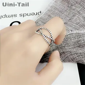 Uini-Rep Vroče Prodaje Novih 925 Sterling Silver Fashion Osebnost Tkane Twist Dvojno Tesnilo Modni Retro Križ Tajski Srebrni Nakit