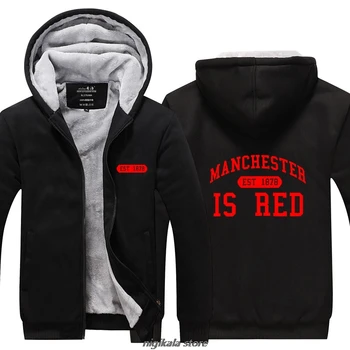 MIDUO Združenem Kraljestvu Rdeča Črka Hoodies Moških Bombaž Manchester blagovna Znamka Modnih Sweatshirts Priložnostne Slim Fit Zadrgo Hoodie Cotto