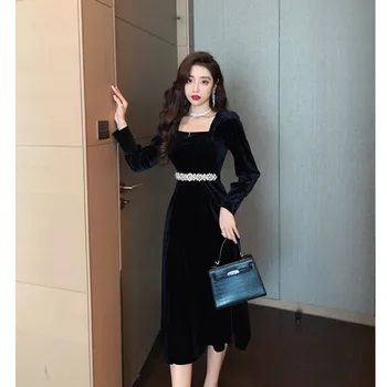 COIGARSAM Ženske enodelno obleko korejski Nove Obleke Črne 8951 3407