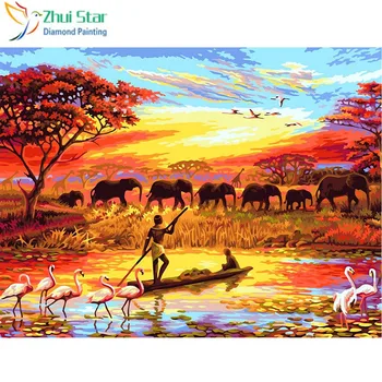 Diamond Slikarstvo Afriki Živali DIY Diamond Vezenje 5D Kvadratnih Mozaik, Poln Slik, ki jih Številk Okrasnih Sloni XY1