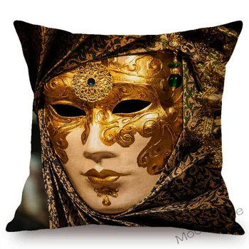 Doma Dekorativni Kavč Vrgel Blazino Primeru Evropske Luxury Art Benetkah Karneval Mask Zlato Roza Stranka Dekor Bombaž Perilo Blazine Pokrov