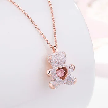 Visoka kakovost cute sweet romantično medvedek ogrlico, obesek, ženska roza ljubezen kristalno preprost in živahno srčkan ženski nakit