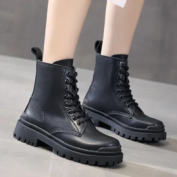 Jeseni Mode Močen Ženska, Čevlji Z Visoko Peto Platformo Split Usnje Škornji Zimski Črnega Vojaške Botas Mujer Dekleta 3673