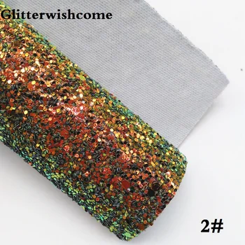 Glitterwishcome 30X134CM Mini Roll Sintetičnega Usnja, Mavrična Ultra Mešani Močen, Bleščice, Usnje, tkanine, Vinil za Loki, GM048