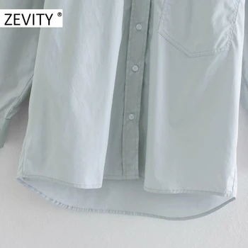 ZEVITY Nove ženske modni preprosto barva priložnostne poplin srajca bluzo ženske dolg rokav pocket poslovnih roupas elegantna vrhovi LS7208 3745