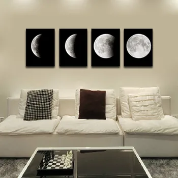 4pcs Lunar Spremembo Faze brez okvirja Slikarstvo Luna Gre Skozi Svoj Cikel Inkjet Olje, Platno Slikarstvo Črnilo Slikarstvo Plakat Wall Art