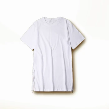Bombaž hip hop strani zadrgo dolgo majica fashion design s parangalom t-shirt moški visok tshirt vrh tees