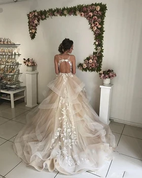 LORIE Črto Poročno Obleko 2019 Špagete Trakovi Vestidos de novia Čipke Appliques Poročne Obleke Elegantno Backless Poročnih Oblek