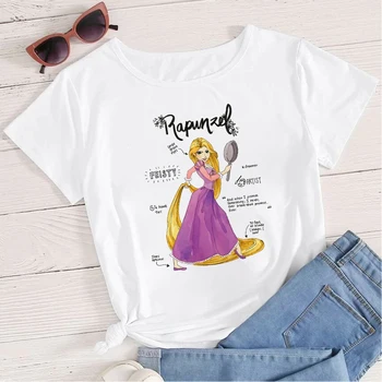 Disney Princesa Belle Lepota in Zver Tiskanja Poletje T Shirt Humoreska Osebnost Vogue Dekle Tshirt Harajuku Priložnostne Svoboden T-Shirt