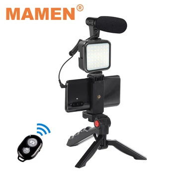 MAMEN Vlogging Studio Kompleti Video Snemanje Fotografije Obleko Z Mikrofonom, LED Fill Light Stojalo Za Pametni telefon Fotoaparat Univerzalni 40428