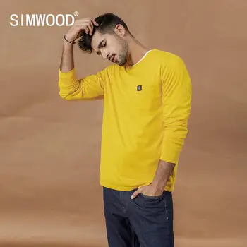 SIMWOOD 2020 pomlad novo dolg rokav t-shirt moški priložnostne osnovne bombaž tshirt logotip priložnostne vrh plus velikost majice SI980594 4103