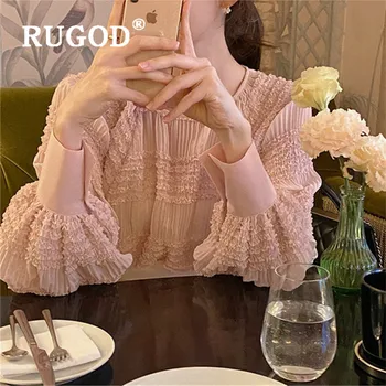 RUGOD novi korejski sladko krat rokavi ženske modni O vratu luč rokav šifon bluzo lady seksi, elegantna pregleden poletje vrhovi 41034