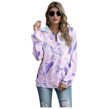 Nove Modne Ženske Tie Dye Hoodie Sweatshirts Oversize Jeseni Leta 2020 Dolgimi Rokavi, Zadrgo Puloverju Gospe Priložnostne Svoboden Hooded Vrhovi