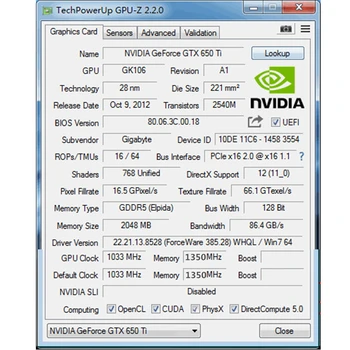 GIGABYTE grafična Kartica GTX650Ti 2GB 128Bit GDDR5 GPU Grafične Kartice NVIDIA Original Geforce GTX 650 Ti 2GD5 VGA GV-N65TOC-2GI