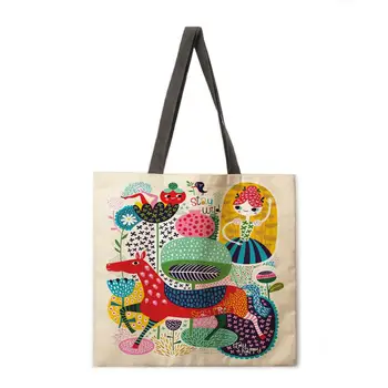 Nordijska ročno poslikano natisnjeni tote vrečko perilo tkanine, priložnostne tote vrečko zložljive nakupovalno vrečko za večkratno uporabo plaže vrečko damo torba 42801