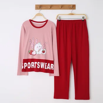 MELIFLE Pomlad Toplo Rdeče Pajama Kompleti za Ženske Atoff Doma korejski Kawaii Sleepwear Jeseni Mode Bombaž Saten Mehko More