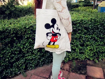 Disney Mickey Platno Vrečko zelenega nakupovalno vrečko majhne sveže torbici torba risanka moda crossbody torbe za ženske 44098