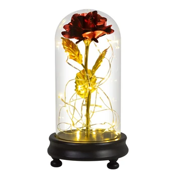 Dropshipping Galaxy Rose Večno Zlato Folijo Cvetje V Stekleno Kupolo z LED Luči Darila za Valentinovo materinski Dan Poroke Dekor