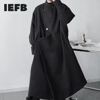IEFB modno oblikovanje asimetrične moške volnene plašč svoboden oversize črne debele dolge obleke za moške jesensko zimski plašč 9Y4638 4574