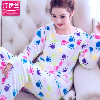 Korejski Lepe Ženske Pižame Jeseni, Pozimi Homewear Oprema Flanela Dolgo Oplaščeni Obleko Debele Coral Runo Sleepwear B-5987 45969