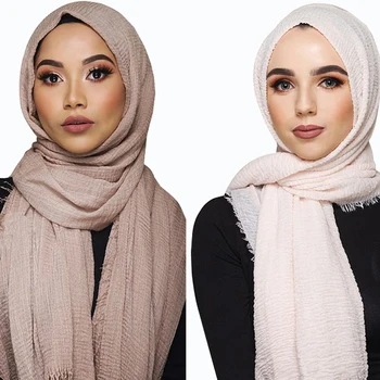 Ženske Muslimanskih Navaden Mehko Crinkle Bombaž Hidžab Šal Dolgo Ruto Islamske Zaviti Ukradel Ženski Modni Šali Headscarf Hijabs Glušnika