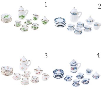 15PCS 1:12 Miniaturni 15pcs Porcelana Tea Cup Nastavite Chintz Cvet Namizna Kuhinja Lutke