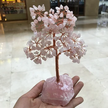 Kristalno naravnih rose quartz gemMoney Drevo Feng Shui Bogastvo Doma Dekor Miniaturne Figurice Stranka Darilo Kristalno Drevo Denarja