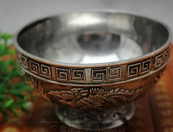 Kitajski antično bronasto zbirko antičnih vklesan zmaji curl srebrno posodo v izredno dobre sreče 47908