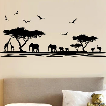 Narava Afriki Sloni Žirafe Živali Stenske Nalepke za Vrtec Otroci Soba Ozadje Decals Spalnica Doma Freske Vinil Umetnosti L491